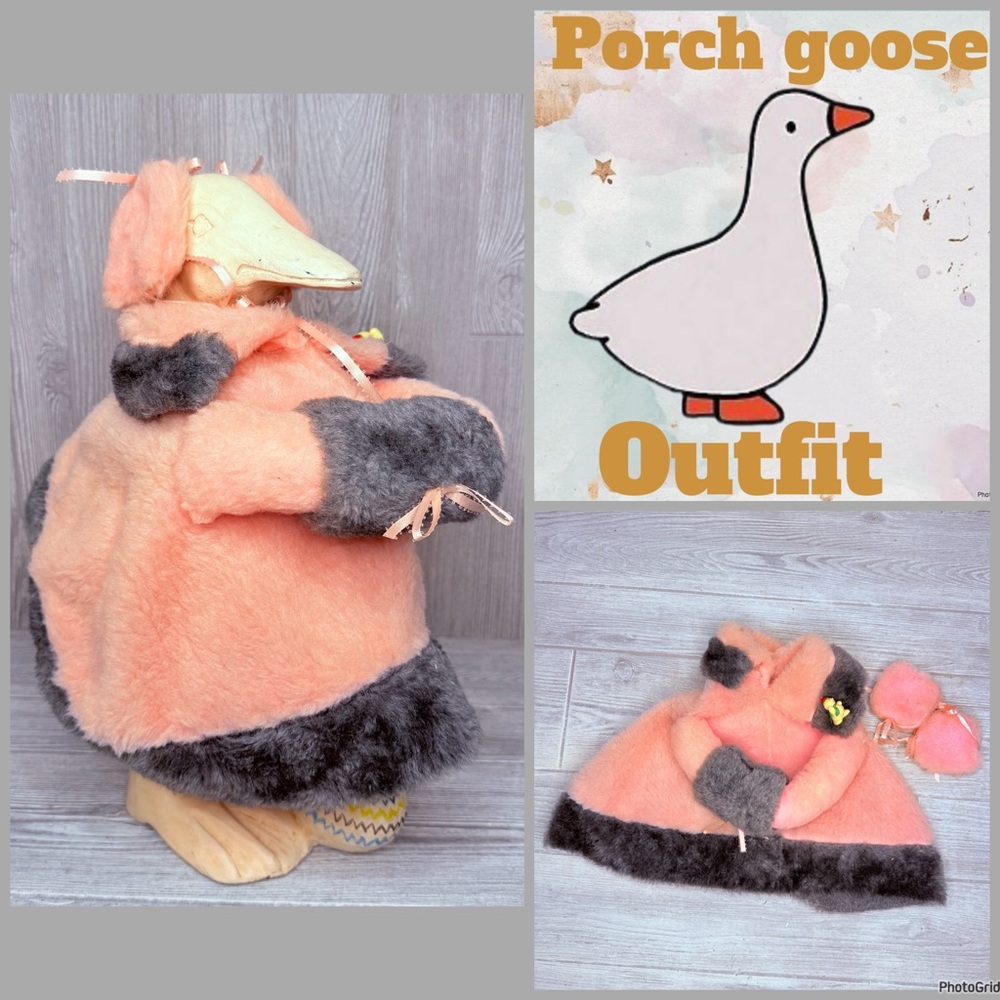 intage hand made porch goose outfit / clothes costume fuzzy jacket / ear muffs